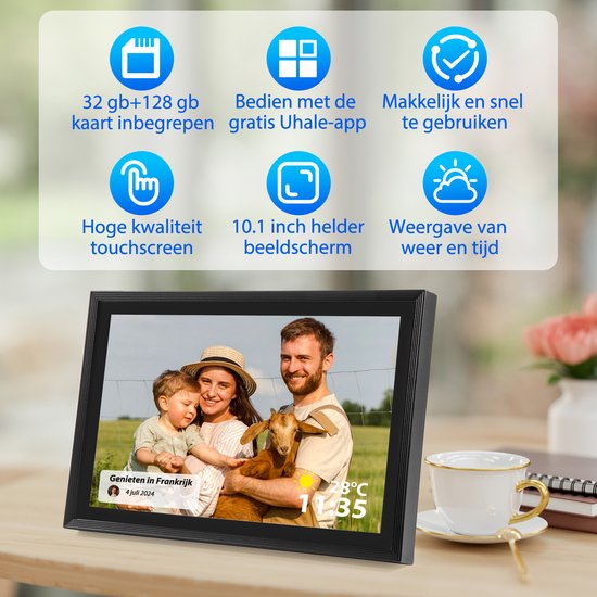 Saaf Digitaler Fotorahmen - Mit Wifi - 10,1" Touchscreen & 160GB - Mit App - Schwarz