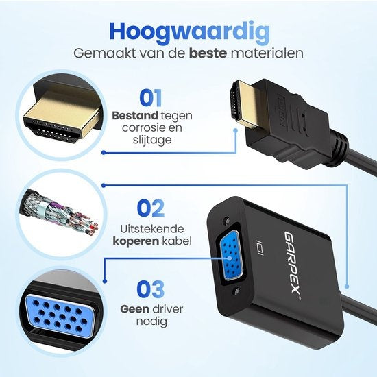 Garpex - HDMI zu VGA Adapter - Full HD 1080P - Stecker zu Buchse - Extra Display - Schwarz