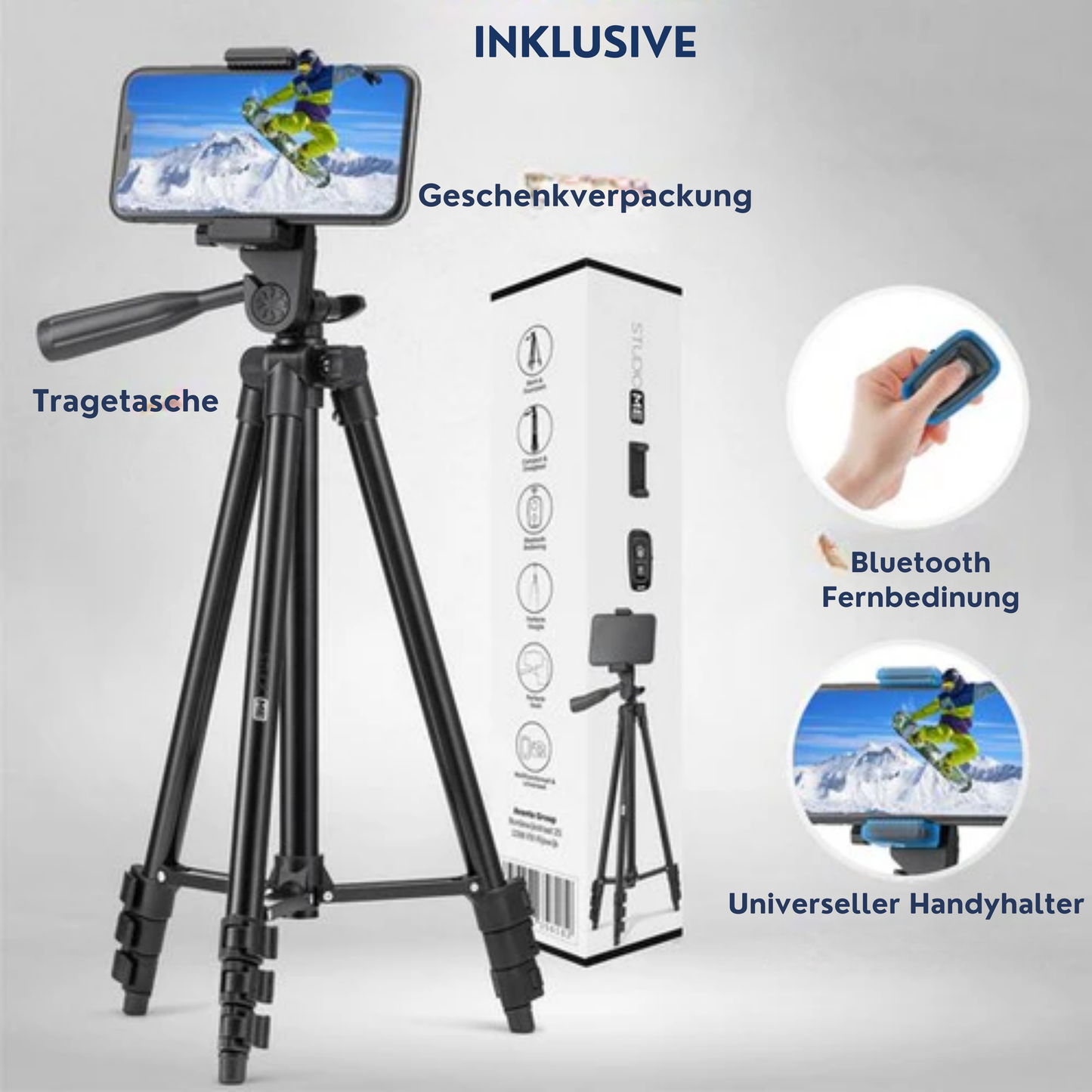Studio ME Stativ Smartphone - 128 cm - Inkl. Bluetooth-Fernbedienung - Schwarz
