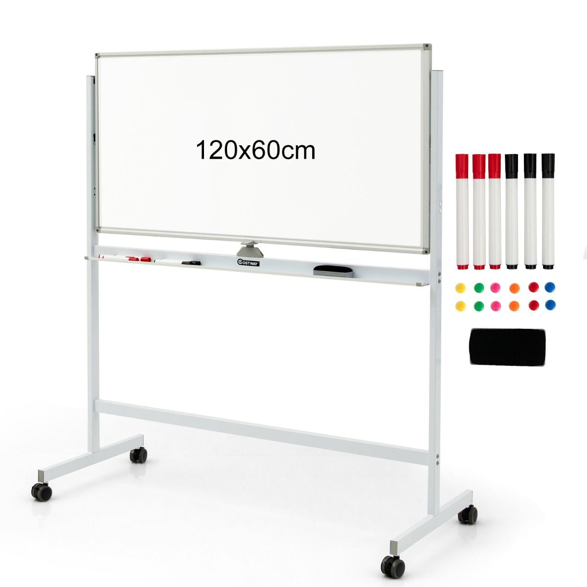 Coast Doppelseitiges magnetisches mobiles Whiteboard verstellbare, trocken abwischbare Tafel auf Rädern weiß