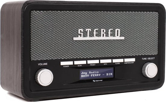 Denver DAB Radio - Modell 2023 - Retro-Radio - Bluetooth - DAB+/ FM - dimmbar - Batterien & Netz - DAB18 - Dunkelgrau