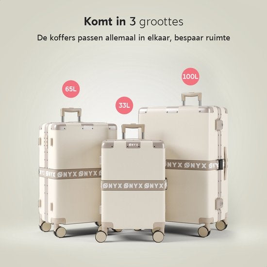 ONYX® - 3-teiliges Kofferset - Handgepäck und Check-in-Koffer - 33L/65L/100 L - TSA-Schloss - Spinner-Räder - leichter Trolley - Aluminium-Verschluss - Beige