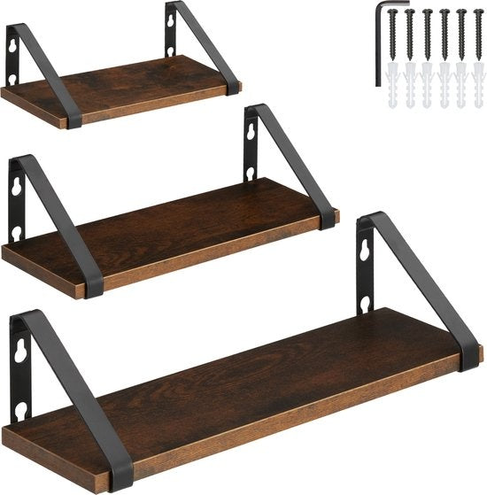 tectake - 3 Wandregale Cowell industrial dunkelbraun - 404429