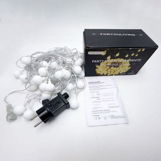 Foryouliving Lichterkette 10 Meter für den Außenbereich – 50 warmweiße LED-Lampen – verkettbare Lichterkette mit 8 Funktionen – Gartenbeleuchtung & Stimmungsbeleuchtung – Partybeleuchtung