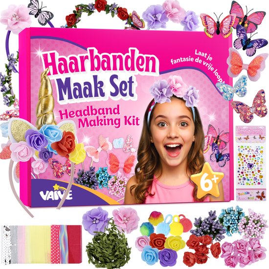 Vaive Haarband Bastelset 54-teilig - 10 Haarbänder basteln - Stirnband Basteln für Mädchen - Schmuck basteln - Bastelsets