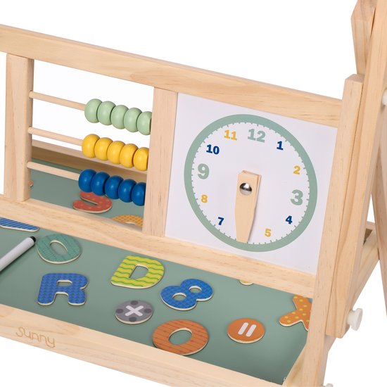 Sunny Nola Aktivitäten-Staffelei – Holzstaffelei für Kinder – Spielstaffelei mit Whiteboard und Kreidetafel – Malstaffelei für Kinder – Magnettafel – Inklusive Papierrolle, Magneten, Kreiden, Filzstiften und Radiergummi – Lernspielzeug