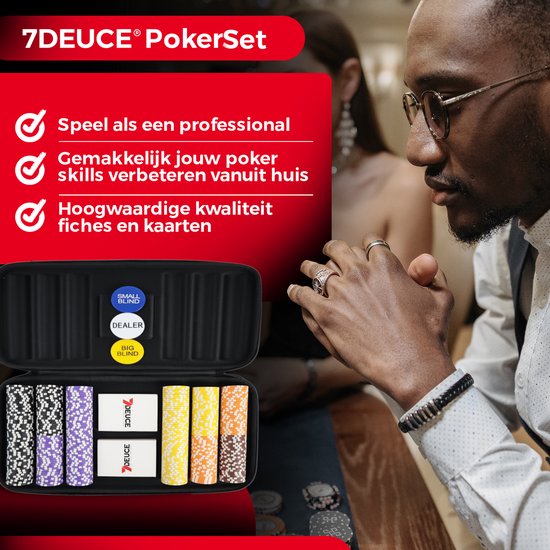 7DEUCE Poker Set - Starter Set - 300 Chips - Stoff - Pokerchips - Poker - Erwachsene
