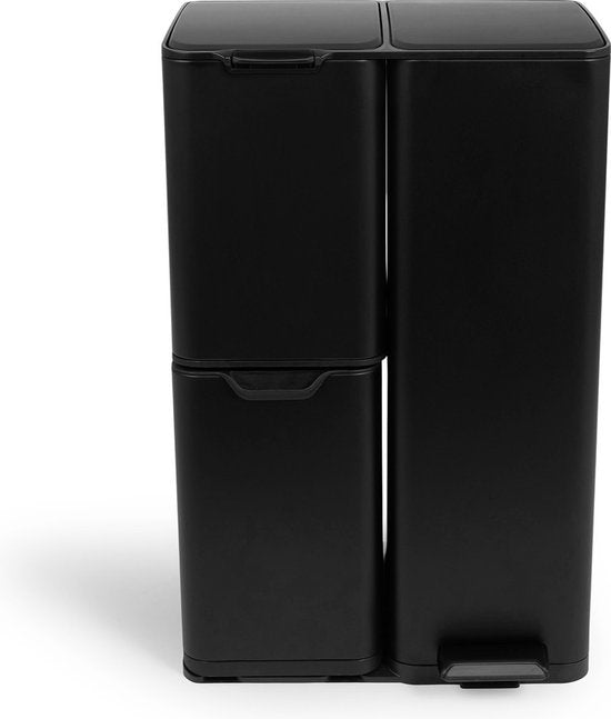 Umuzi Reinigungsabfallbehälter - 60L - Soft Close - Mattschwarz - Abfalltrennung 3 Behälter - 47 x 39 x 72