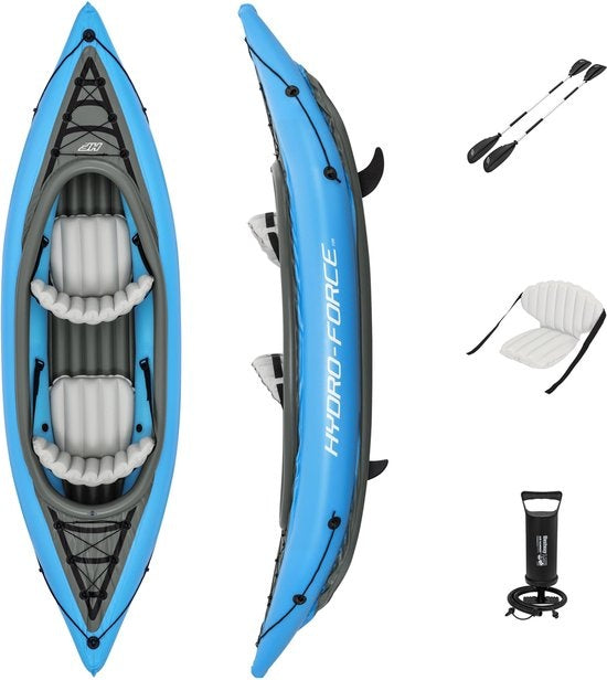 Bestway - Aufblasbares Kajak - Hydro-Force Cove Champion X2 - 2 Personen - Inklusive Paddel, Stühle, Handpumpe und Flossen