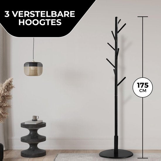Bayt Garderobe - Stehende Garderobe - Garderobenständer Holz - Stehende Garderobe - Garderobenständer - 8 Haken - 175 cm - Schwarz