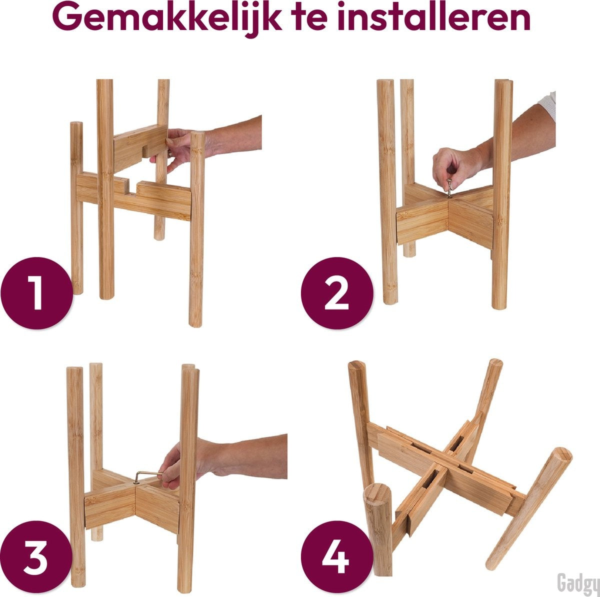 Gadgy Bambus Pflanzenständer - 2 Stück - Pflanzentisch - Indoor-Pflanzentisch - Pflanzenständer - ausziehbar - Holz - Ã˜ 20 bis 30 cm