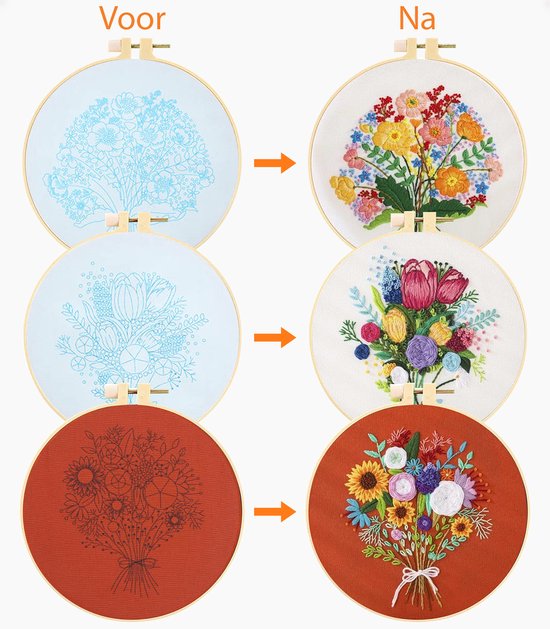 Happy Goods - Stickset Blumen - Stickset 3er Set - Sticksets für Erwachsene - Hobby und Kreatives - Sticken