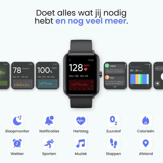 MAOO BOOST Smartwatch - Wasserdicht - Smartwatch Männer - Smartwatch Frauen - Schrittzähler - Uhr - Sinterklaas Geschenk - Schwarz