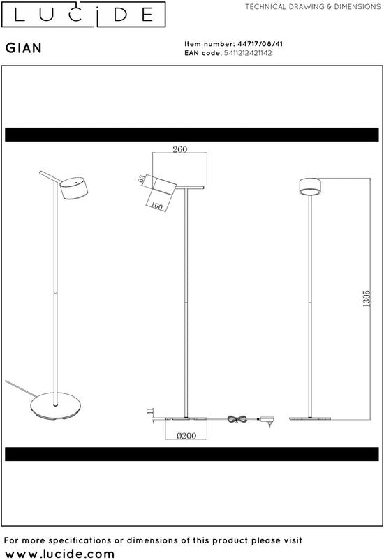 Lucide GIAN – Stehlampe – LED, dimmbar – 1×9 W, 2700 K – Taupe