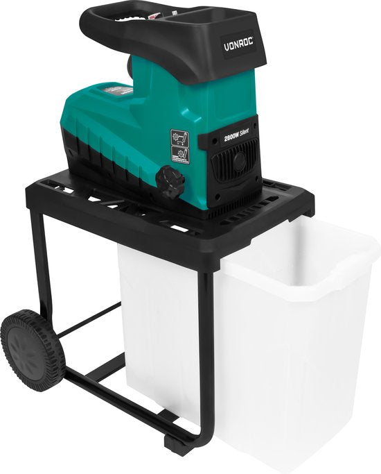 VONROC - Gartenhäcksler - Leise - 2800W - für Äste bis zu Ø45mm - Inkl. 60L Auffangbehälter & Schiebestock - Grün/Schwarz