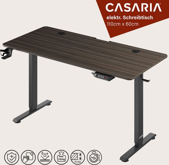 Casaria Sitz-Steh-Schreibtisch - Höhenverstellbar Elektrisch - 140x60cm Braun