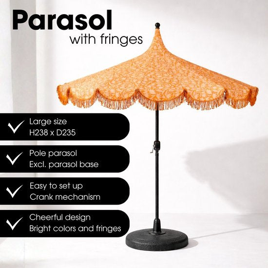 Mica Decorations Kelly Sonnenschirm mit Tragetasche – Stabsonnenschirm 238 x Ø 235 cm – Garten- oder Balkonsonnenschirm – Polyester, Stahl – Orange