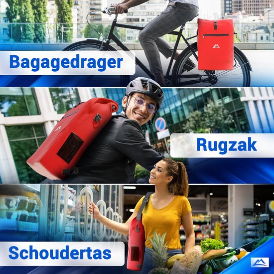 Nextcover 3in1 Fahrradtasche Single für Gepäckträger [PVC frei] | Wasserdichte Fahrradtasche, Rucksack und Umhängetasche 25L | Ideal für Laptop und Wocheneinkauf | Fahrradtasche Single | Fahrradtaschen