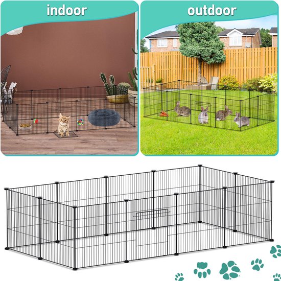 Kaninchenauslauf Puppyren 12 Paneele Schwarz DIY Haustierauslauf 35 x 35 cm für den Innenbereich