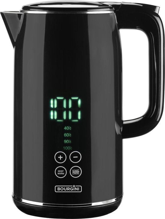 Bourgini Digitaler Wasserkocher Cool Touch - 1.7L - Schwarz