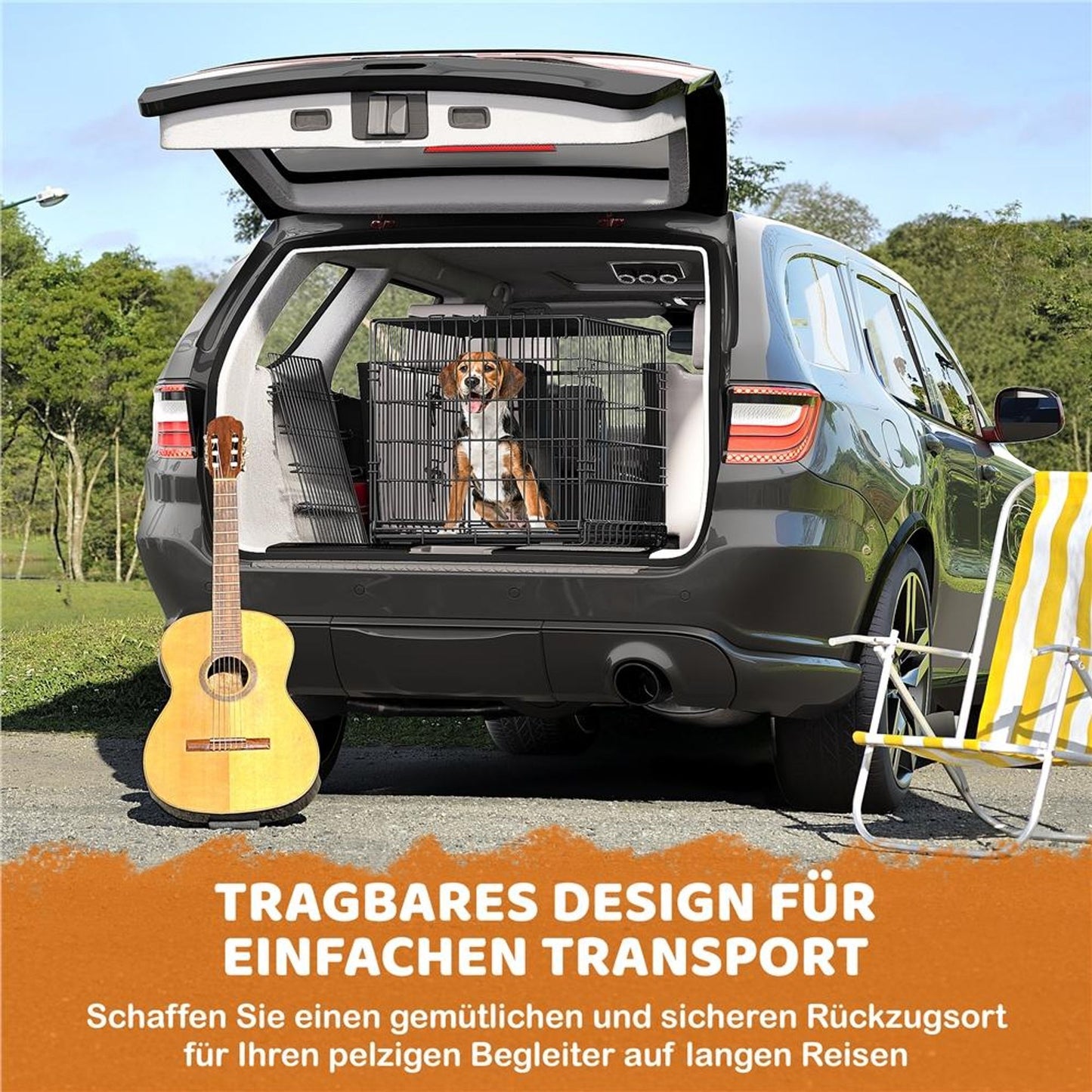 Yaheetech Faltbare Hundebox 90 x 56 x 63 cm – Schwarz – Mit Trennwand, Bodenfach und 2 Türen