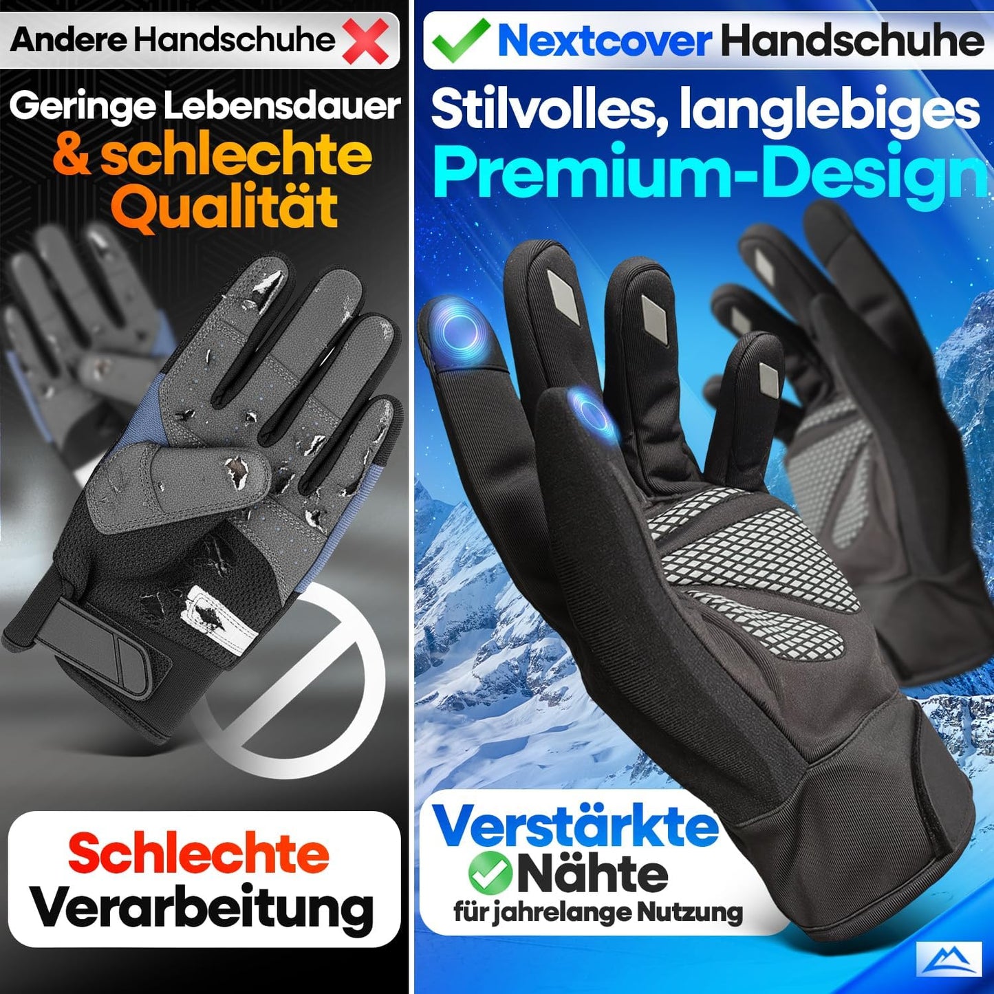 Nextcover® Winter-Radhandschuhe Herren & Damen mit ThermoShield 2.0 I Unisex Winter-Radhandschuhe in den Größen S-XXL I Warme & wasserdichte Thermo-Radhandschuhe Winter wasserdicht