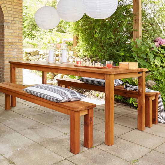 AXI Louise Picknicktisch mit Holzbänken, 200 cm – Braun
