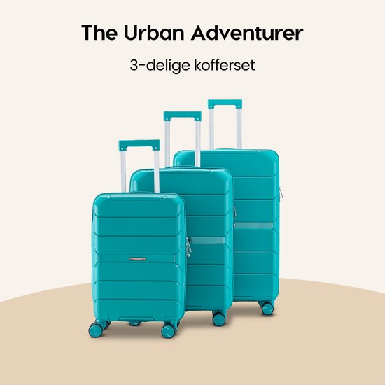 SKYCASES Urban Adventurer - Kofferset - 3-teilig - Zahlenschloss - 232L - Spinnerrollen - Reisekoffer mit Kofferschloss - Leichtgewicht - Grün