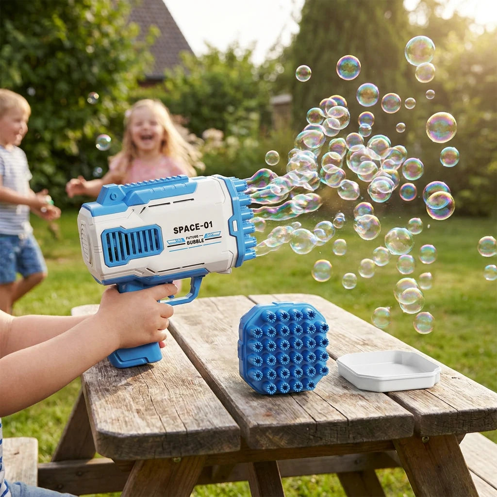 Tragbarer – handlicher automatischer Seifenblasen-Spender – blau-weiß – elektrischer Seifenblasen-Spender
