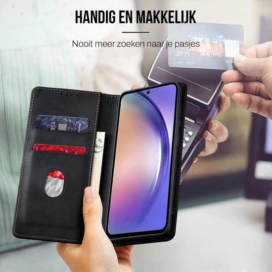 Podec Case mit Kartenhalter passend für Samsung Galaxy A54 Black Phone Case - Anti-Shock Bookcase Cover mit 1x Displayschutzfolie