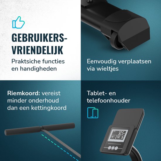 Flowsense Rudergerät - Zusammenklappbares Rudergerät - Geräuschlos - Magnetisches Rudergerät Fitness - Rudertrainer - 16 Widerstandsstufen - LCD Monitor