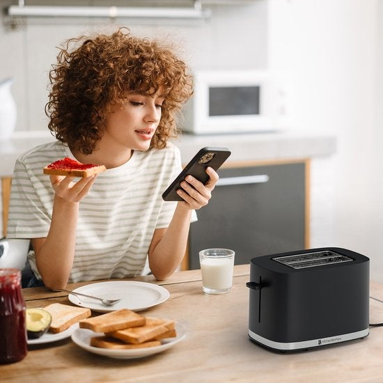 KitchenBrothers Toaster - Toaster - 6 Heizstufen - 2 extra breite Schlitze - 870W - Schwarz