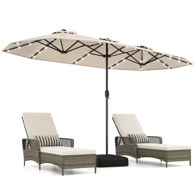 Coast Doppel-Sonnenschirm mit Ständer – Solar-LED und Sonnenschutz UPF 50+ 405 x 210 x 225 cm