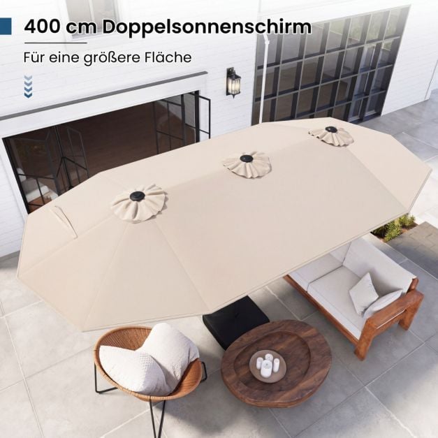 Coast Doppel-Sonnenschirm mit Ständer – Solar-LED und Sonnenschutz UPF 50+ 405 x 210 x 225 cm