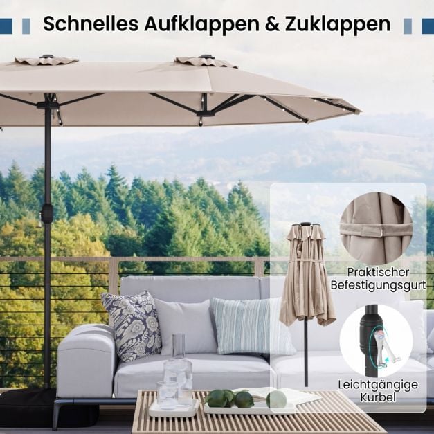 Coast Doppel-Sonnenschirm mit Ständer – Solar-LED und Sonnenschutz UPF 50+ 405 x 210 x 225 cm