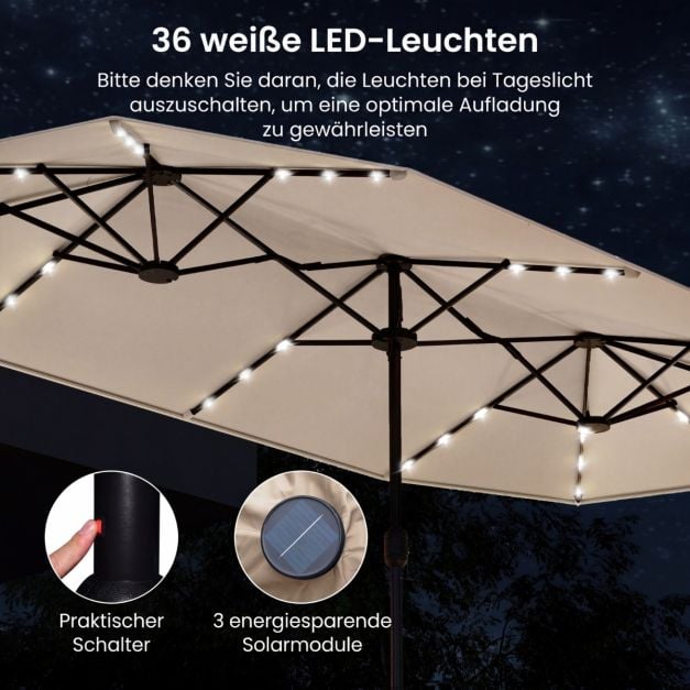 Coast Doppel-Sonnenschirm mit Ständer – Solar-LED und Sonnenschutz UPF 50+ 405 x 210 x 225 cm