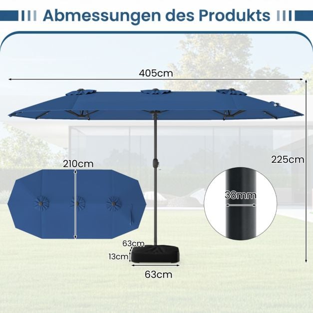 Coast Gartensonnenschirm mit Solar-LED – Neigbarer Sonnenschirm mit Pendel und 8 Speichen – Blau