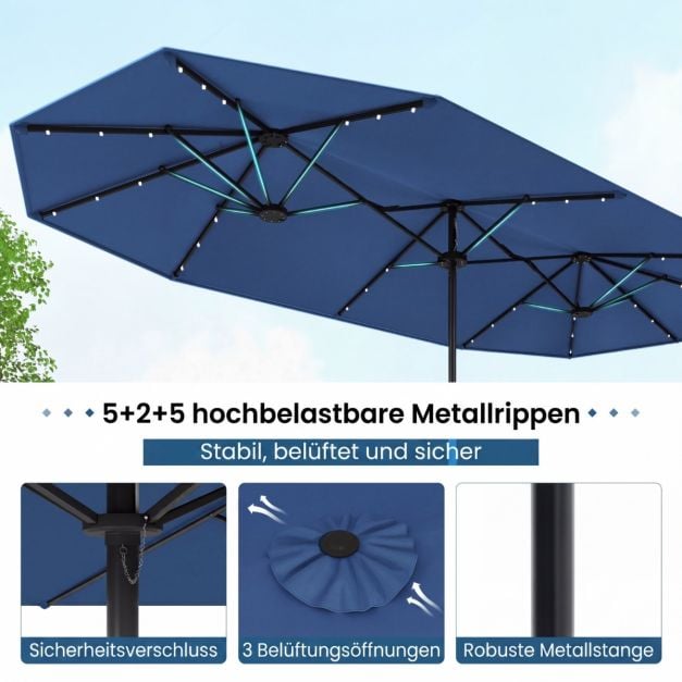 Coast Gartensonnenschirm mit Solar-LED – Neigbarer Sonnenschirm mit Pendel und 8 Speichen – Blau