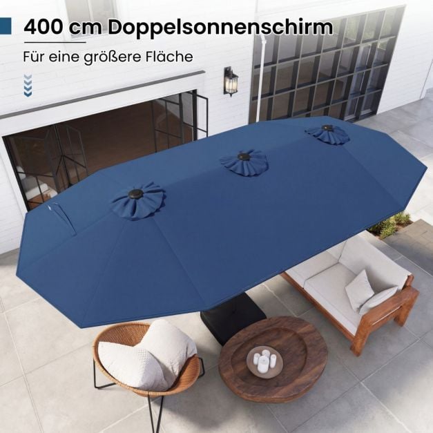 Coast Gartensonnenschirm mit Solar-LED – Neigbarer Sonnenschirm mit Pendel und 8 Speichen – Blau