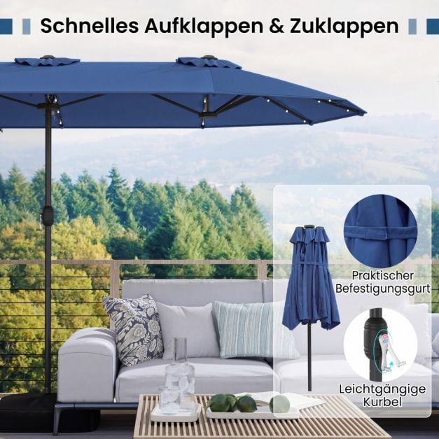 Coast Gartensonnenschirm mit Solar-LED – Neigbarer Sonnenschirm mit Pendel und 8 Speichen – Blau