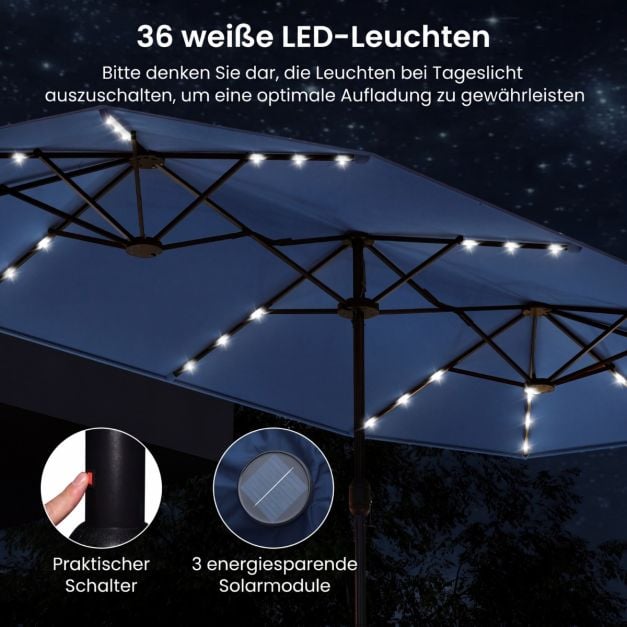 Coast Gartensonnenschirm mit Solar-LED – Neigbarer Sonnenschirm mit Pendel und 8 Speichen – Blau