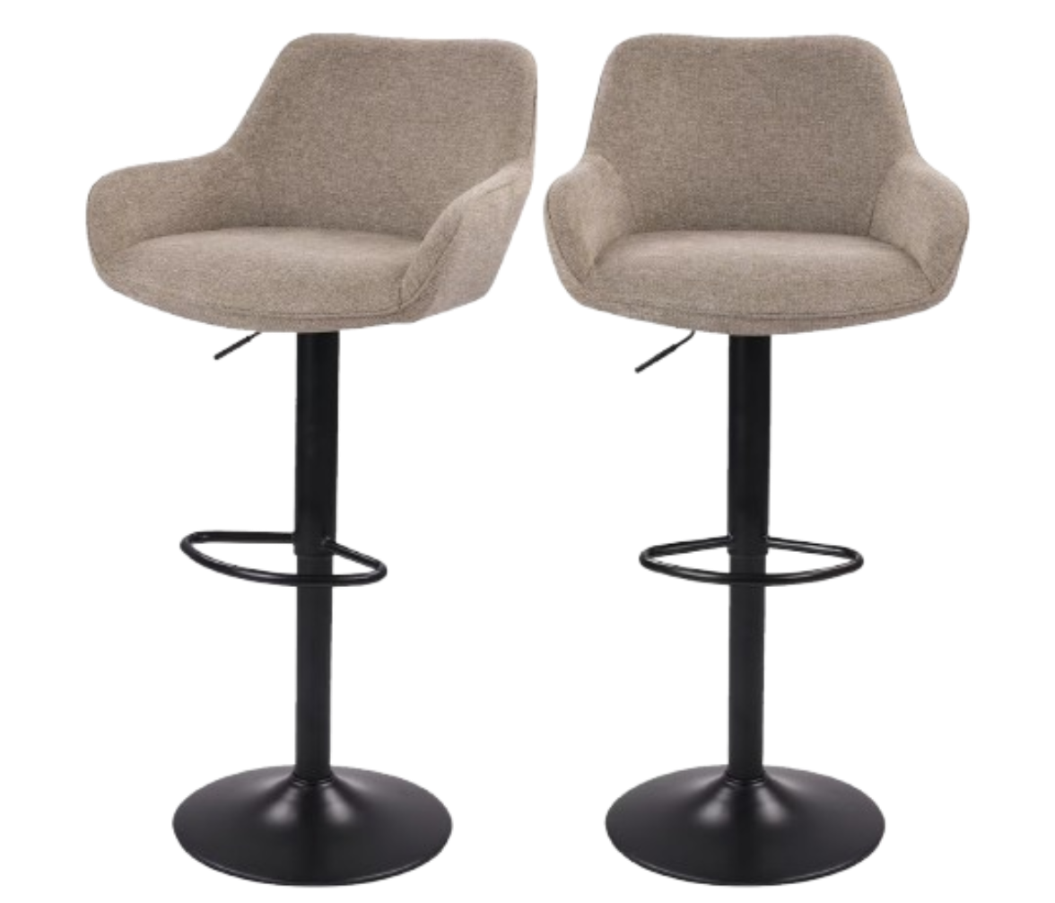Dutchbone Oliver Barhocker - 2er Set - Taupe - 56 x 54 x 109 cm - Verstellbare Sitzhöhe 60-80 cm