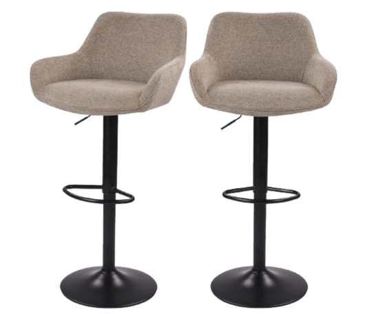 Dutchbone Oliver Barhocker - 2er Set - Taupe - 56 x 54 x 109 cm - Verstellbare Sitzhöhe 60-80 cm