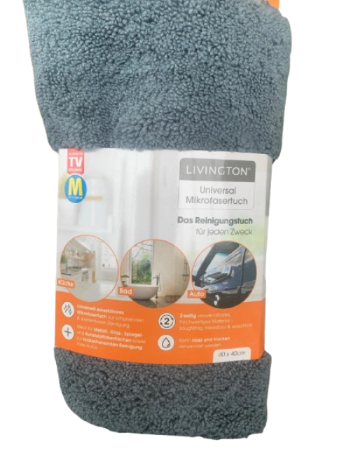 Livington Universal-Mikrofasertuch – Grau – 40 x 40 cm – fusselfrei und streifenfrei reinigen