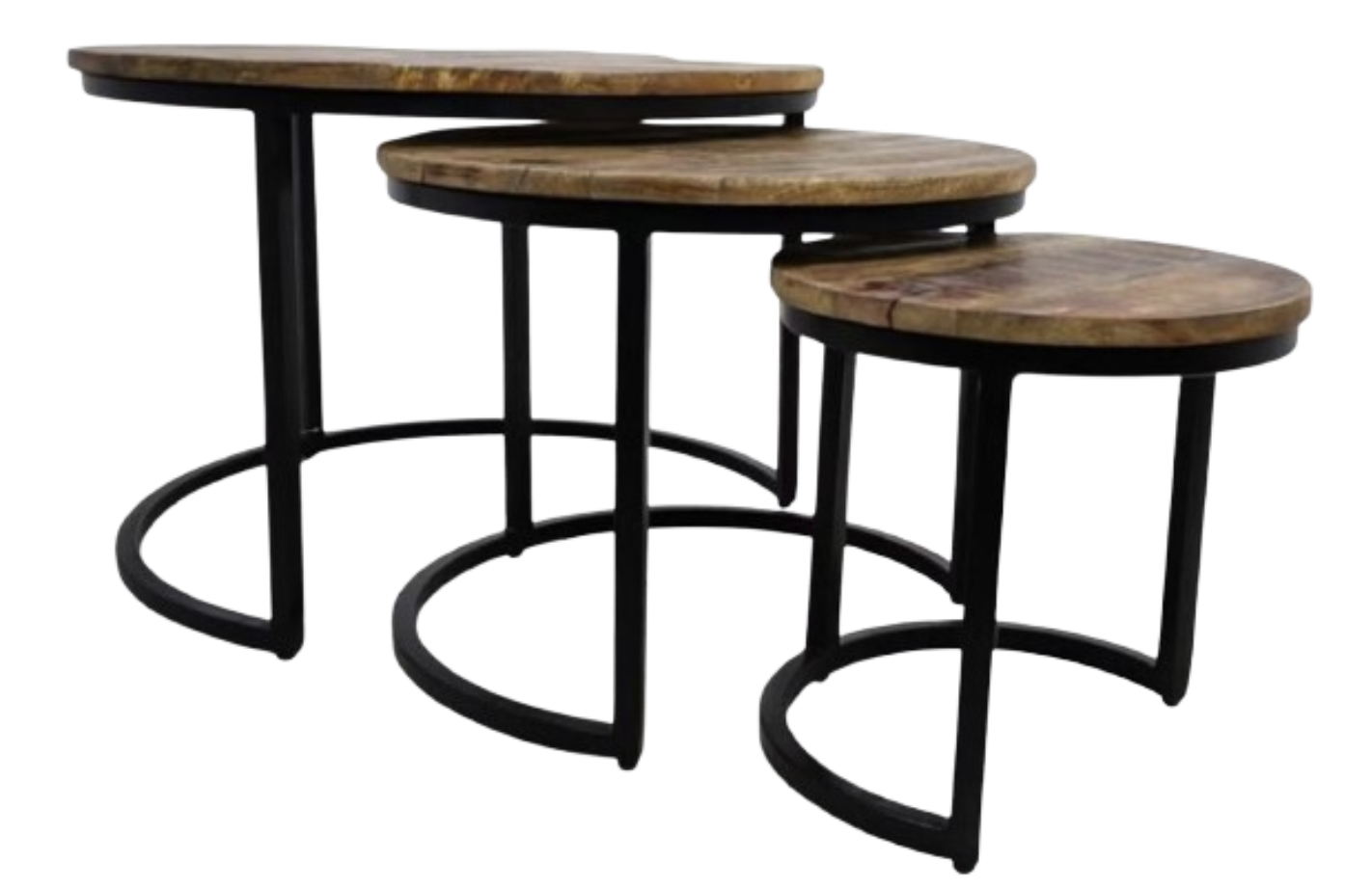 Hsm Collection District 3-teiliges Couchtisch-Set Mangoholz braun/schwarz - Ø35 - Ø51 - Ø67 cm