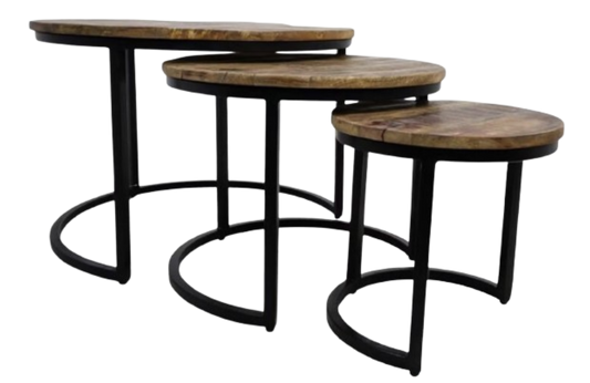 Hsm Collection District 3-teiliges Couchtisch-Set Mangoholz braun/schwarz - Ø35 - Ø51 - Ø67 cm