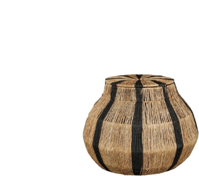 Mica Decorations Liliano Aufbewahrungskorb mit Deckel - Jute - Hellbraun/Schwarz - H33 x Ø36 cm - Öffnung Ø20,5 cm