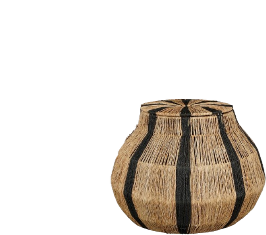Mica Decorations Liliano Aufbewahrungskorb mit Deckel - Jute - Hellbraun/Schwarz - H33 x Ø36 cm - Öffnung Ø20,5 cm