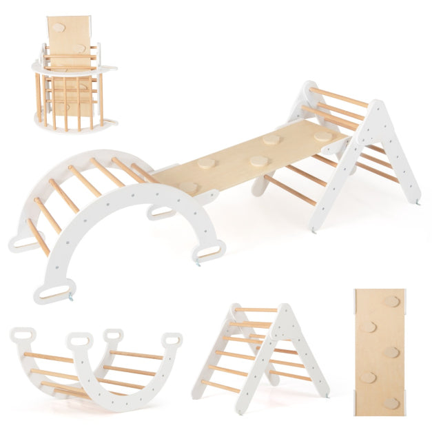 Coast Kletterset - Kletterdreieck 75x55x64 cm, Kletterbogen 89x52x44 cm, Rampe 98x40 cm - Buchenhout, White/Naturel