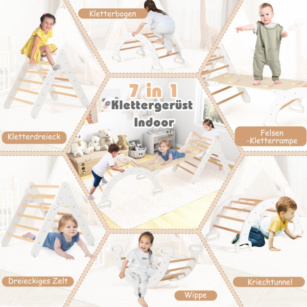 Coast Kletterset - Kletterdreieck 75x55x64 cm, Kletterbogen 89x52x44 cm, Rampe 98x40 cm - Buchenhout, White/Naturel